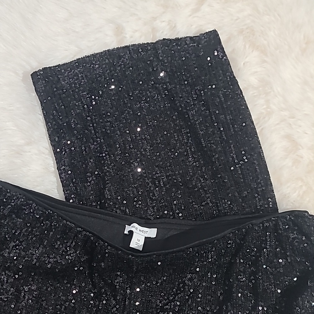 Nine West Sequin Wide Leg Stretch Pant Black - Picture 6 of 10